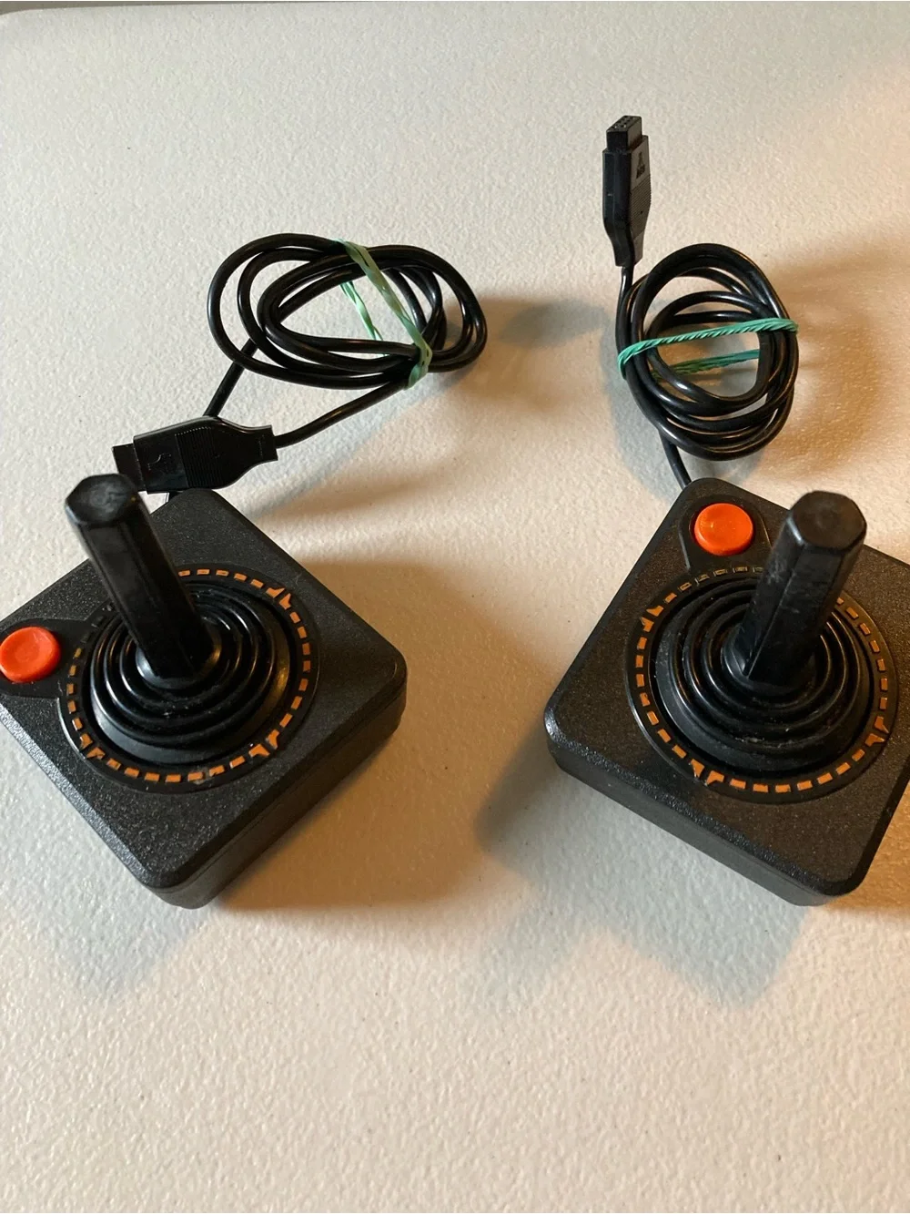 Vintage Atari Joystick Controllers Pair Wired Black/Orange Ergonomic